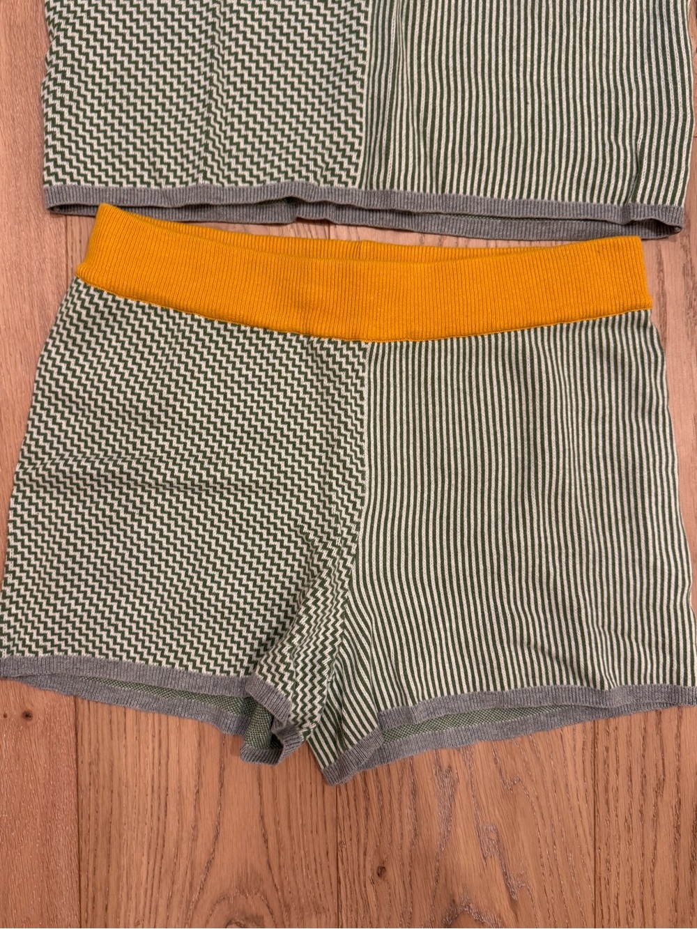 dolan Knit Sweater top and Shorts with Yellow Waistband and Stripe/check Panels